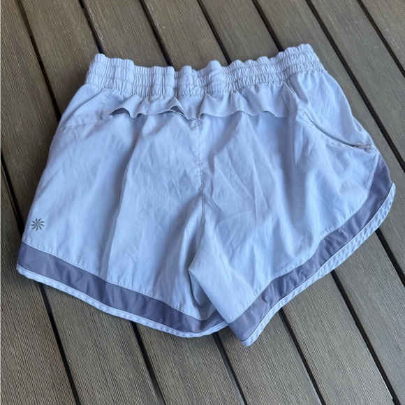 Athleta Racer Run Shorts Women’s Small – White with Gray Trim - Picture 2 of 4